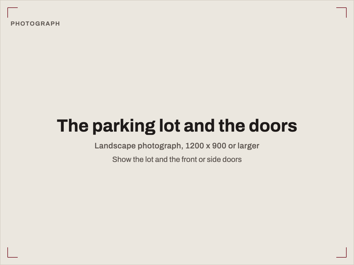 Placeholder for a photograph of the parking lot and the church doors