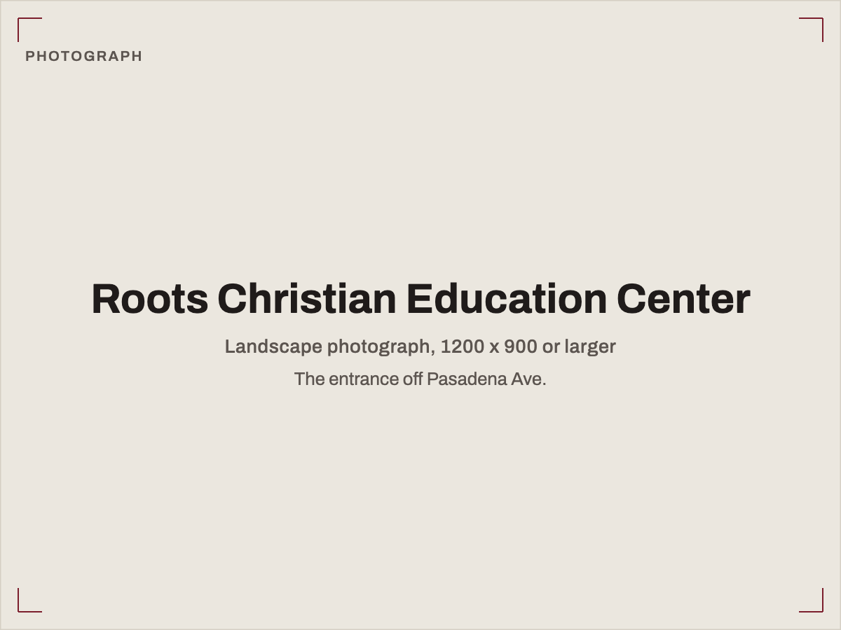 Placeholder for a photograph of the Roots Christian Education Center entrance